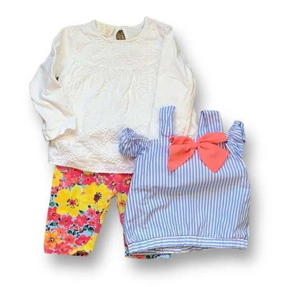 Infant Girls 18 Months Bundle Floral Leggings Lace Shirt Blue Striped Top - Picture 1 of 16